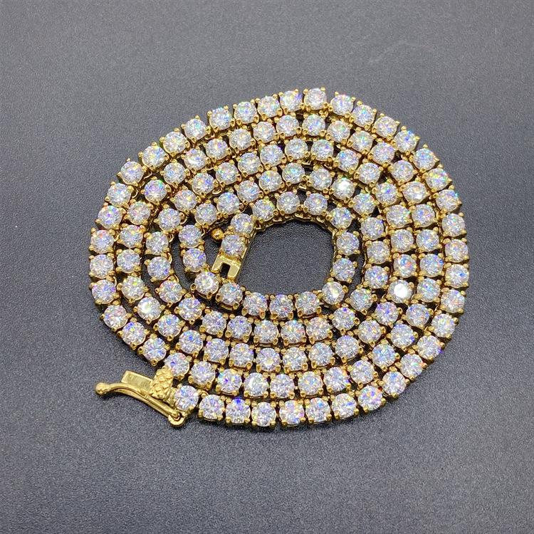 3mm Stainless Steel Tennis Chain with Zircon, Single Row Men's Hip-Hop Jewelry