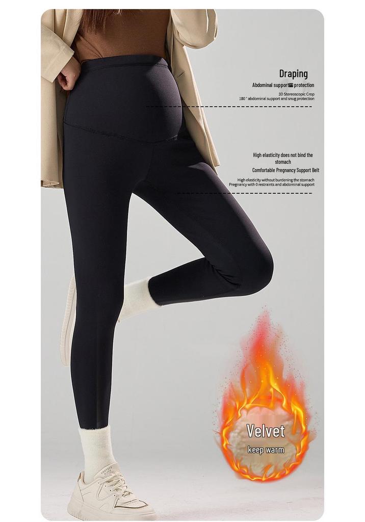 Calça de Yoga Maternidade de Inverno Plus Size: Forrado com Fleece, Não Apertado, Quente e Adequado para Uso ao Ar Livre.