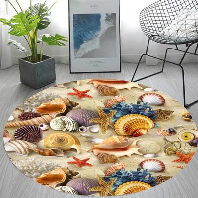 Beach Round Carpet Beautiful Shell Collector Rug Home Bedroom Living Room Decoration Entrance Mat Kitchen Bathroom Anti-Slip Mat