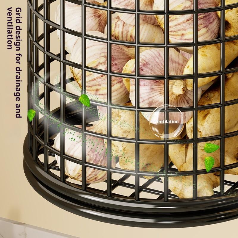 1/2/3 Grid Wall Mounted Kitchen Shelf Organizer Metal Rack Pantry Storage Garlic Ginger Hanging Wire Basket Holder