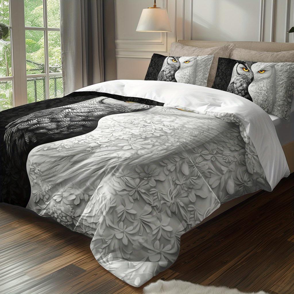 3Pcs Yin Yang Owl Bedding Duvet Cover Set Owl Bedding Quilt Setluxury Animal Themed Bed Quilt Setblack And White Owl