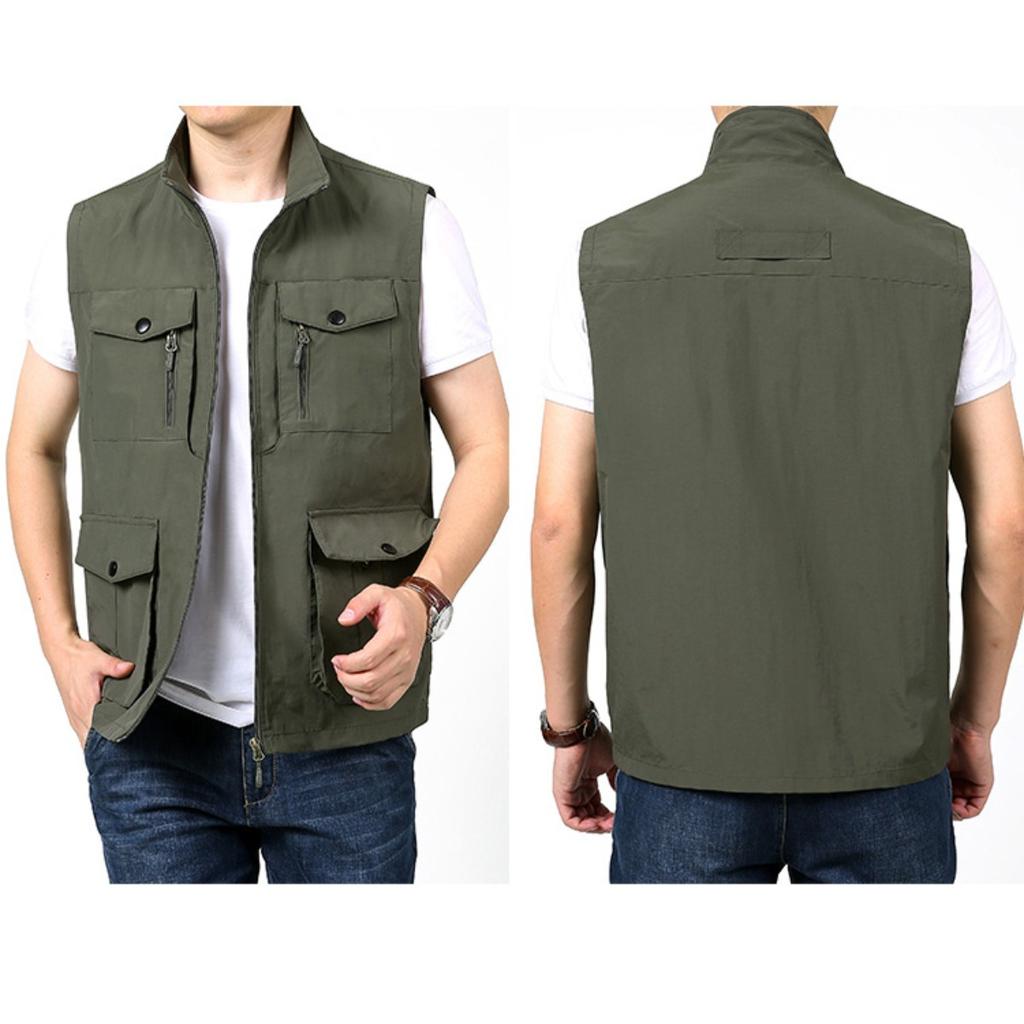 Men's Summer Multiple Pockets Fishing Vest, Loose Multi-functional Outdoor Utility Work Vest for Photography Camping Hiking