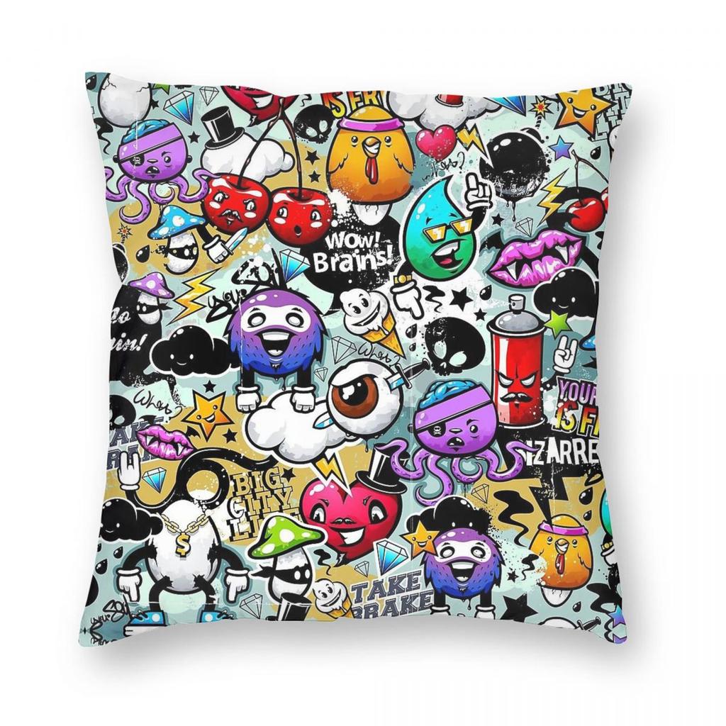 Graffiti Fun Pillowcase Polyester Linen Velvet Printed Zip Decorative Throw Pillow Case Sofa Seater Cushion Cover