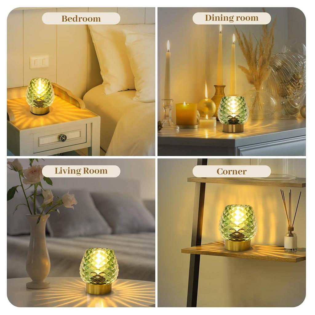 Small Table Lamp Pinecone Shape LED Cordless Battery Operated Glass Bedside Table Lamp with Timer for Bedroom Bathroom Kitchen