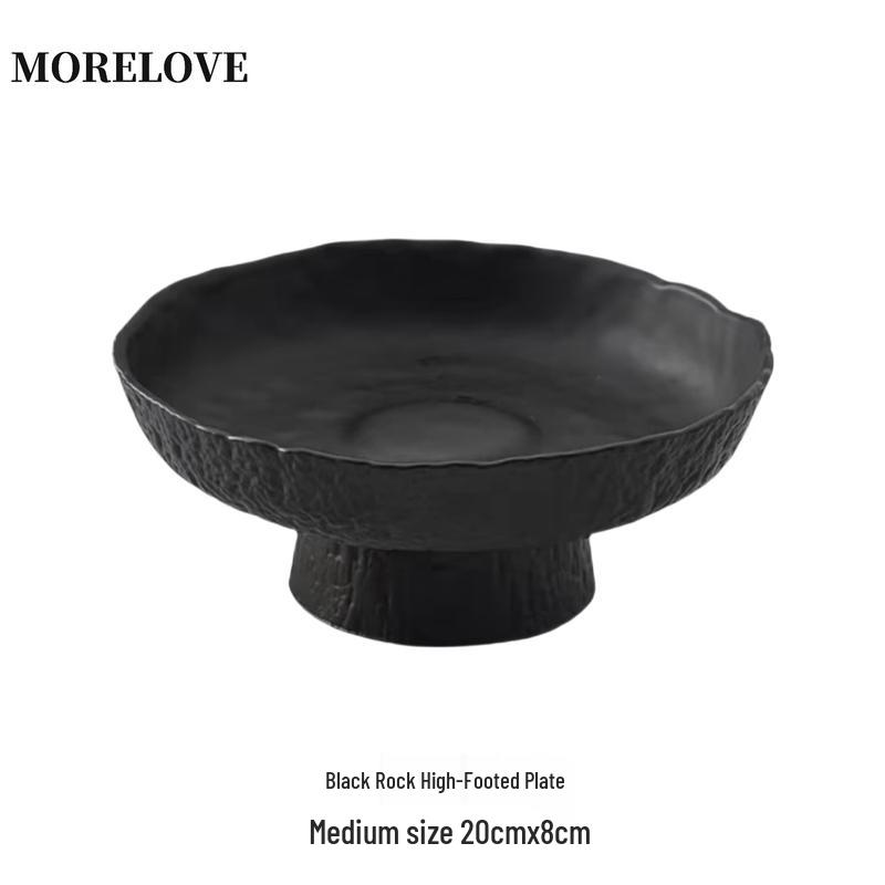 Qiwei Black Glass Fruit and Cake Plate
