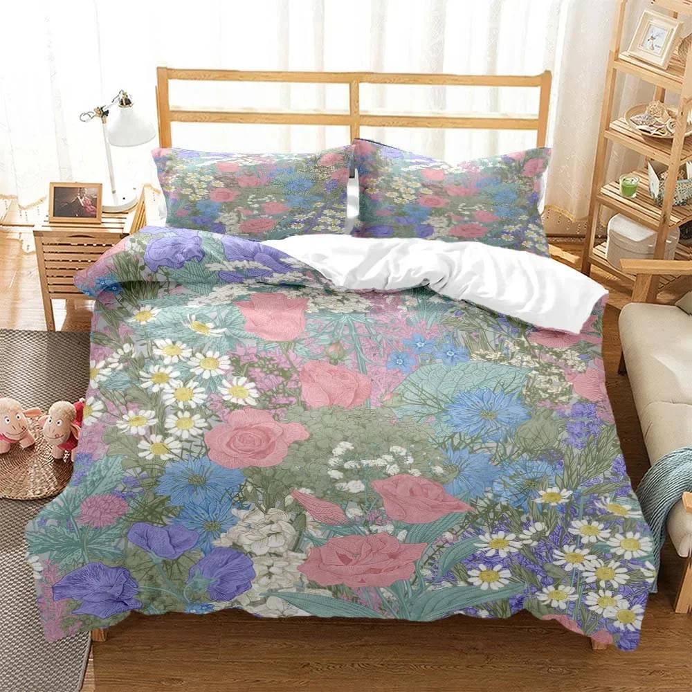 Blumen Digitaldruck Bequeme Bettdecke Bettbezug Kissenbezug Bettwäsche Set Kinderzimmer Dekoration Heimtextilien