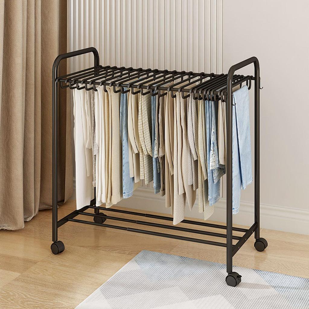 Extendable Trouser Hanger Rack with Holds 30 Clothes with Black Casters, Trousers, Storage, Stopper,