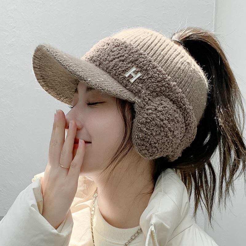 Ear Protection Warm Wool Cap Children's Winter Thickened Knitted Ponytail Hat Casual Versatile Empty Top Hat Cycling Hat