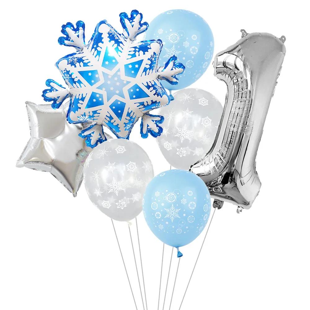 7Pcs Snowflake 32 inch Number 1-9 Foil Balloon Set Winter Snowflake Frozen Theme Balloons Birthday Party Holiday Decorations