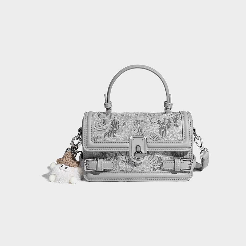 

Сумка-коробка контрастного цвета - модель весны 2025 г.: Универсальная женская сумка через плечо и через плечо, эксклюзивный дизайн. серый