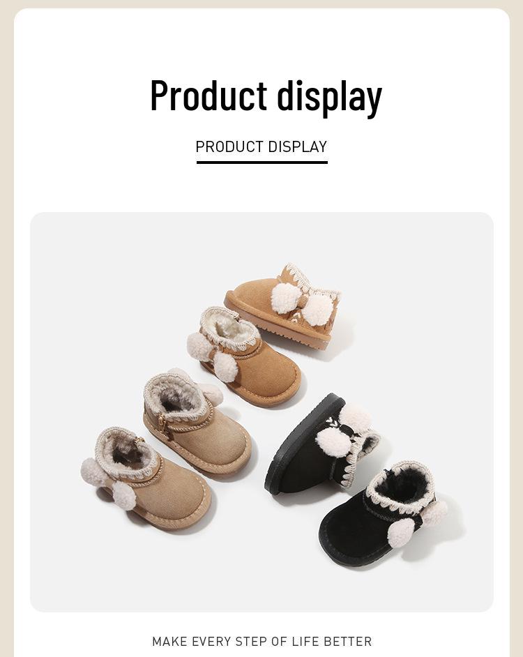 Kids' Winter Cartoon Leather Snow Boots: Warm Baby Walking Shoes for Boys and Girls