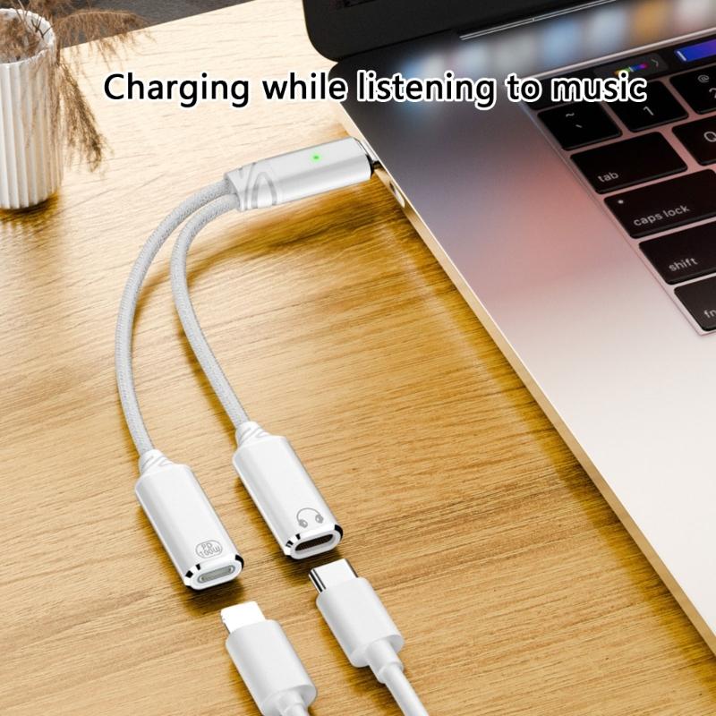 2 IN 1 Type C Splitter to Type C USB C Headphone Sound Adapter Charging Cable Replacement For Mobile Phone Tablet