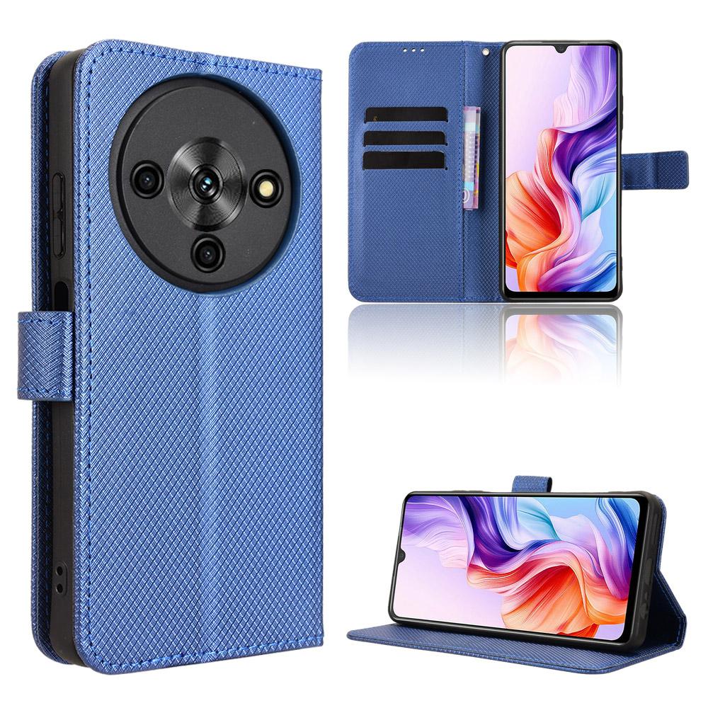 

For ZTE Blade A76 5G Leather Wallet Case with Strap Diamond Texture Phone Cover Blue