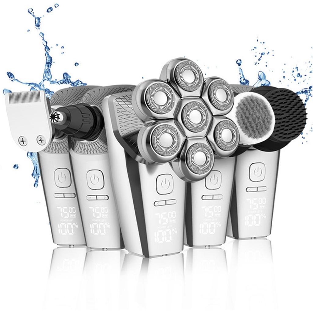 Electric Bald Shaver for Men 7 Floating Heads Beard Razor Hair Clipper Facial Cleaner Massager Nose