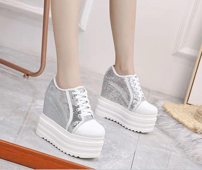 Mode 2025 Neue Damen Frühling Keilstiefel PU-Leder Harajuku Schuhe Bunt Bling Winter Stiefeletten 14CM Hochhackige Plateau-Sneaker