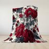 Crimson Peony Vine Flannel Blanket Warm Soft Halloween Christmas Couch Warm Cozy Decorative Decor Gift for All Season
