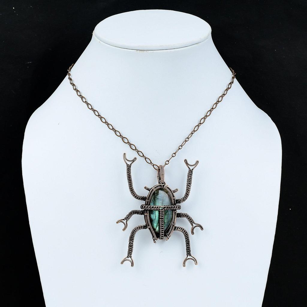 Labradorite Pendant Copper Wire Wrapped Pendant Handmade Labradorite Jewelry Gemstone Pendant Beetle Pendant For Gift Antique Copper Jewelry