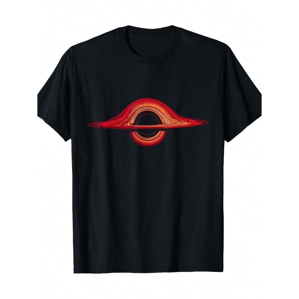 Men Black Hole Astronomer T-Shirt Cotton Regular Fit with Vibrant Geometric Print Perfect for Casual Outings S