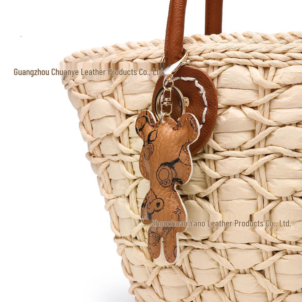 Schlüsselanhänger aus PU-Leder im koreanischen Stil mit 3D-Teddybär - Stilvoller Taschenanhänger