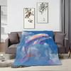 Fantasy Color Cute Dolphin Throw Lightweight 240g Flannel Blanket Soft Skin-friendly for Summer Cooling