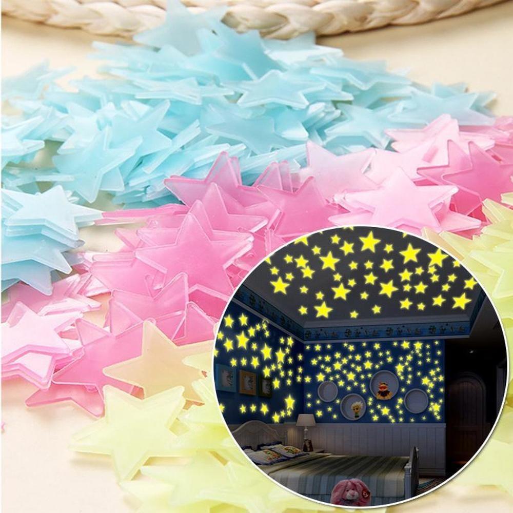 100pcs Romantic Noctilucent Star Shape Sticker Festivel Fluorescent Stickers 3d Wall Decoration