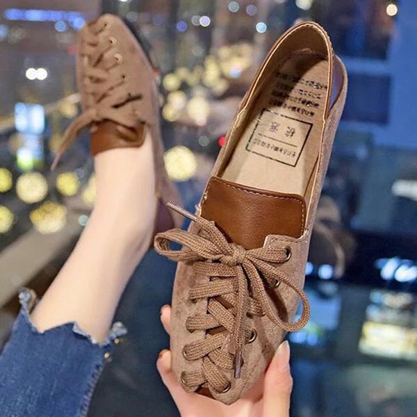 Fashion Personality Women Shoes 2025 Spring Lace-Up Casual Loafers Fashion Soft Square Toe Flats for Women Shoes Black Loafers Women