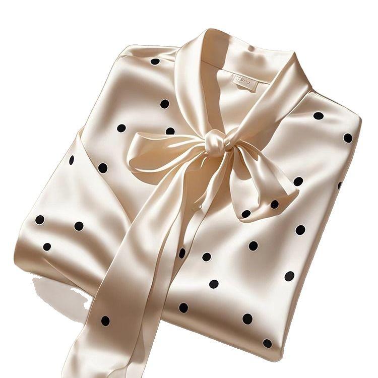 2025 Frühling Satin Polka Dot Fliege Hemd: Schlankmachend, Langarm