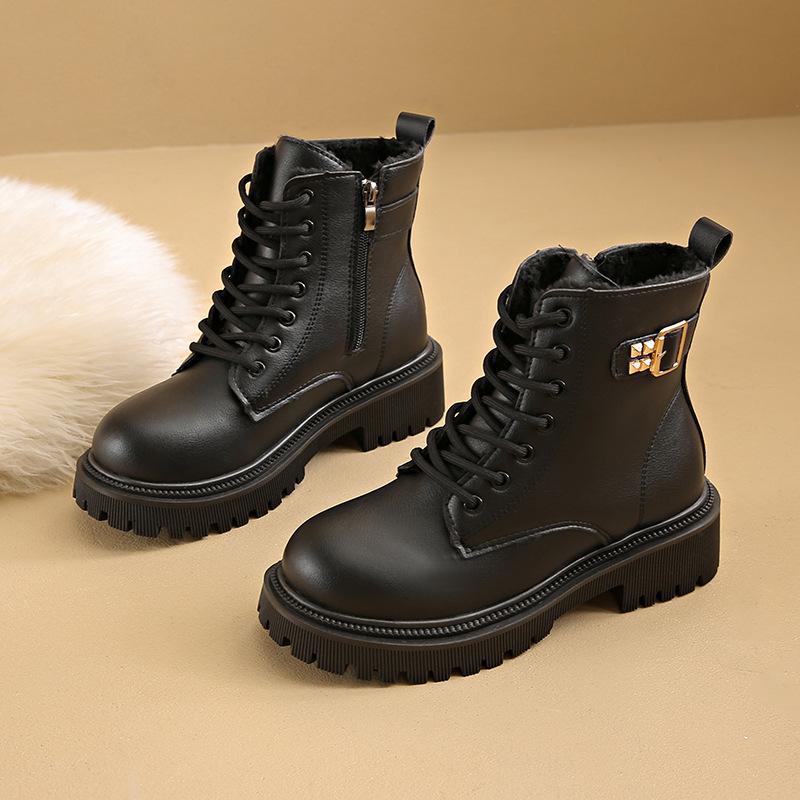 Fashion platform Martin boots women's 2024 autumn and winter new British style inner height increase short boots velvet thermal cotton shoes women
