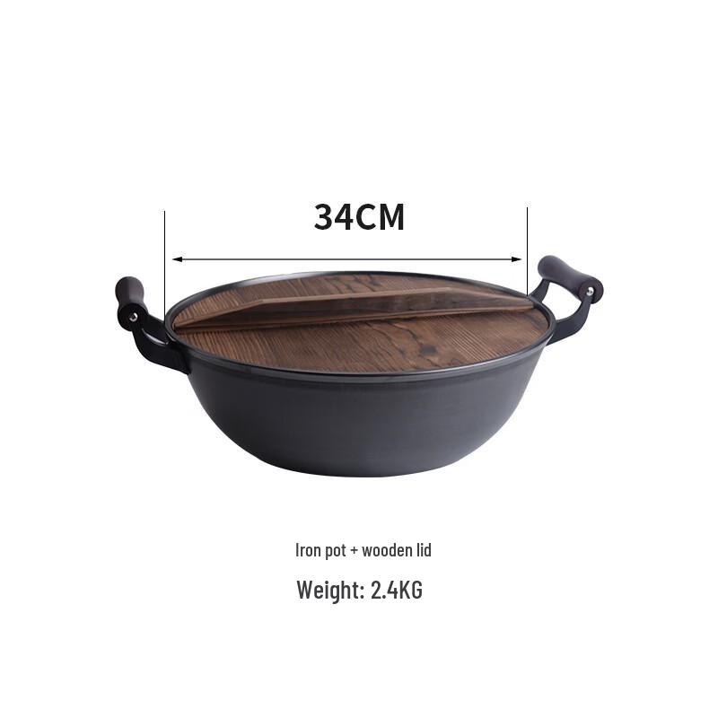 

Traditional Cast Iron Stir-Fry Wok with Wooden Lid