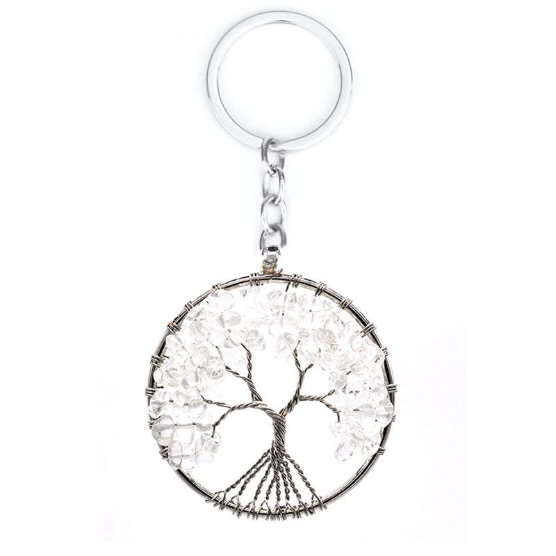 7-Color Natural Crystal Tree of Life Keychain Pendant