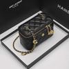 Genuine Leather Camellia Lightweight Diamond Chain Shoulder Bag - Mini Cosmetic Box Style