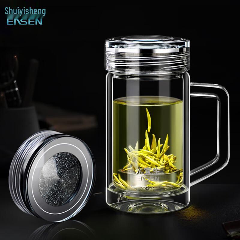Shui Yisheng 380ml Double Wall Glass Tea Infuser Mug with Handle