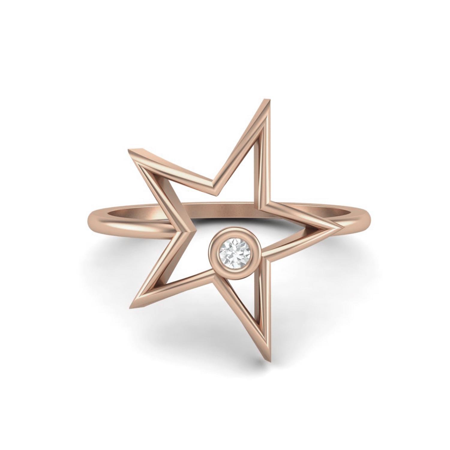 0.03 Ctw Round Moissanite Open Star 925 Sterling Silver Rose Vermeil Solitaire Women Wedding Ring