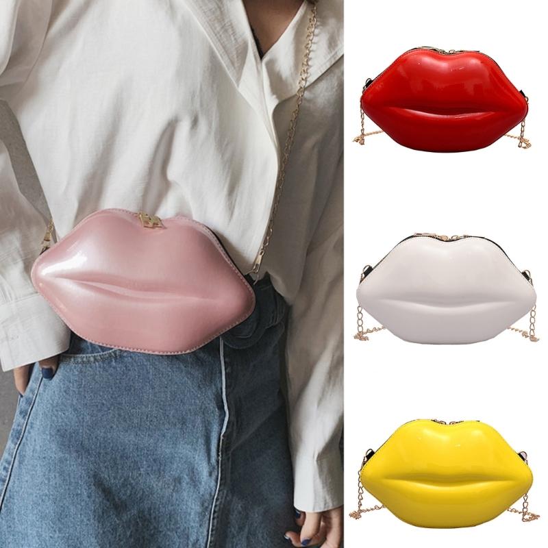 Women Lip Shape Plastic Party Evening Purse with Chain Small Coin Bag Phone Pouches Candy Color Shoulder Crossbody Bag