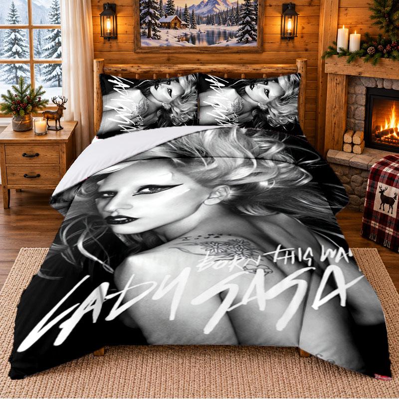 Juego de Ropa de Cama con Estampado de Lady Gaga de 3 Piezas Sábana y Fundas de Almohada Para Dormitorio Interior