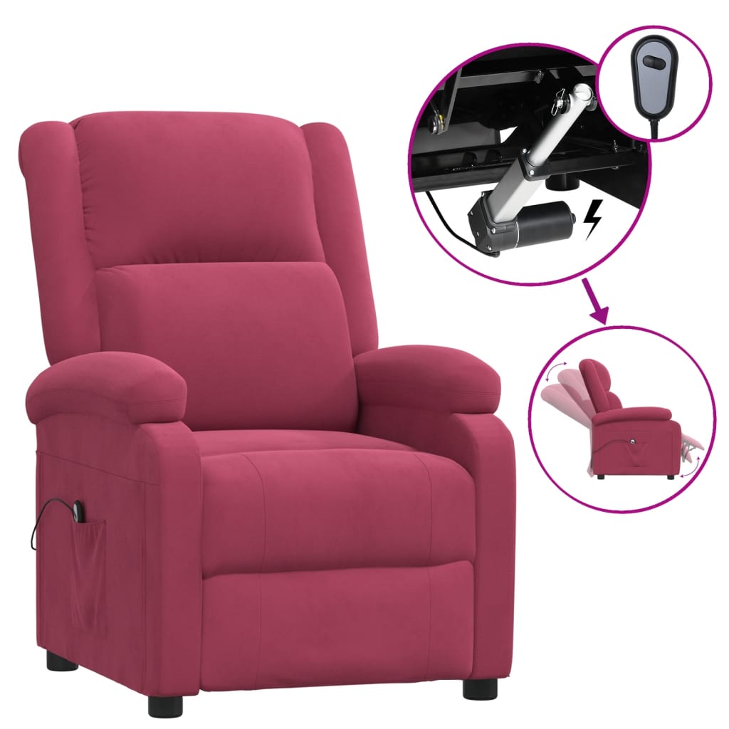 Electric Recliner Chair Burgundy Velvet