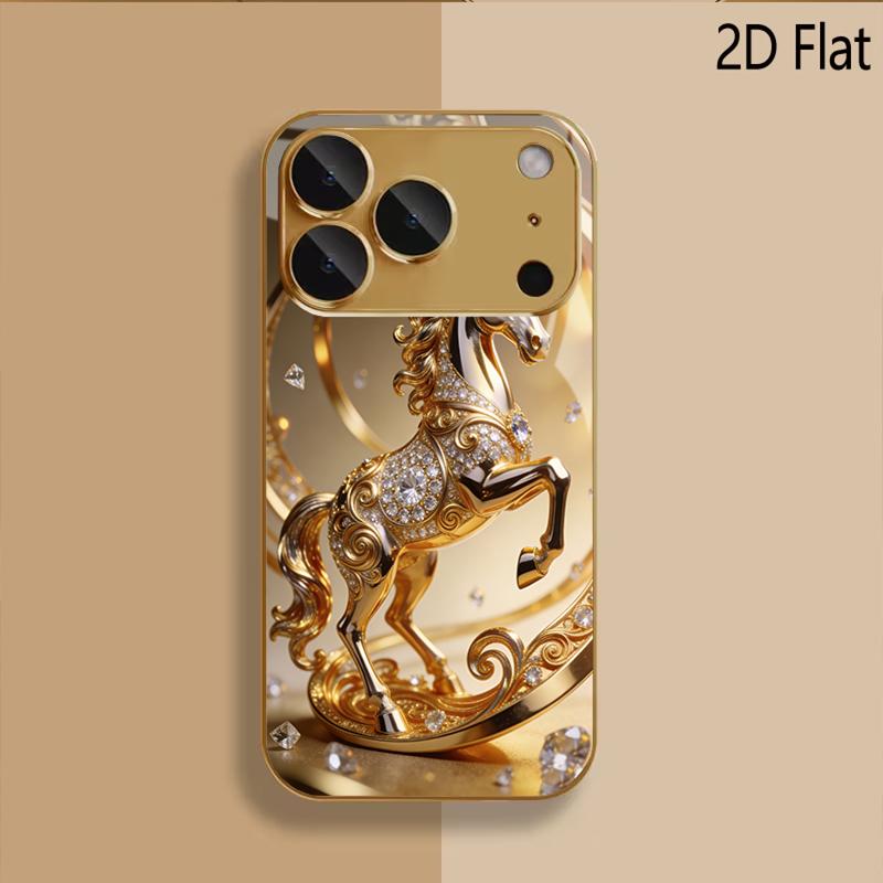 Golden Steed Patterned tempered glass design for iPhone16 17 ProMax 1514 1312 11ProMax Phone Case Camera Cover Shockproof Hard B