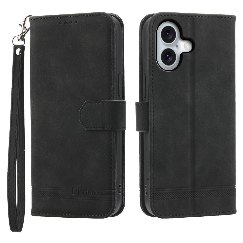 DIERFENG DF-03 For iPhone 16 Case Anti-Drop Lines Imprinted Wallet Phone Cover
