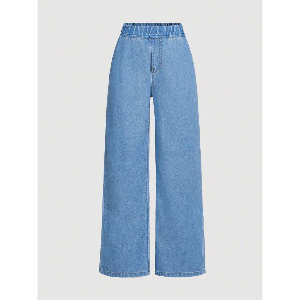 

2025 Ретро Жіночі Однотонні Джинси Прямого Крою: Вільний, Довгий, Модний Крій 2XL світло-синій колір