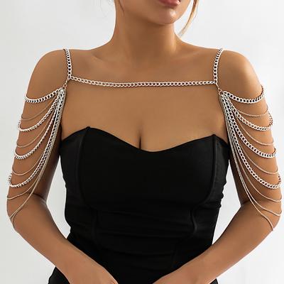 Retro Street Photography Geometric Body Accessories, Personalized Metal Multi-layer Fringed Shoulder and Neck Chain for Women