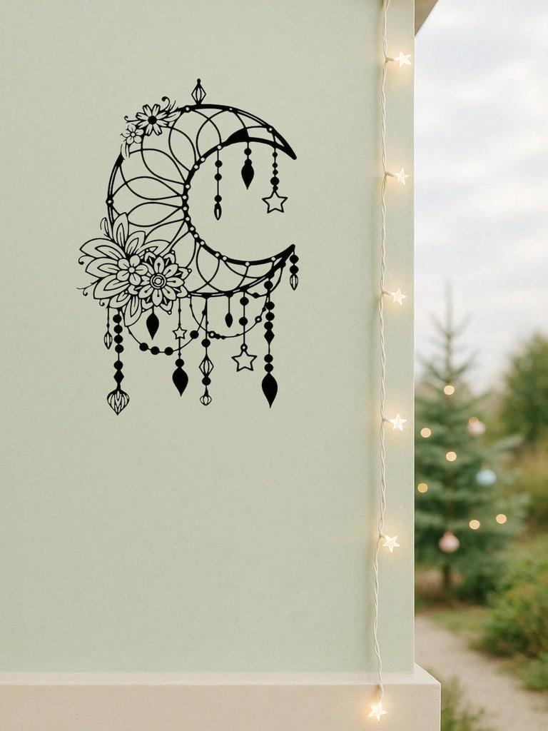 Gothic Celestial Moon Wall Art, Laser-Cut Iron Decor for Boho Home & Gifts