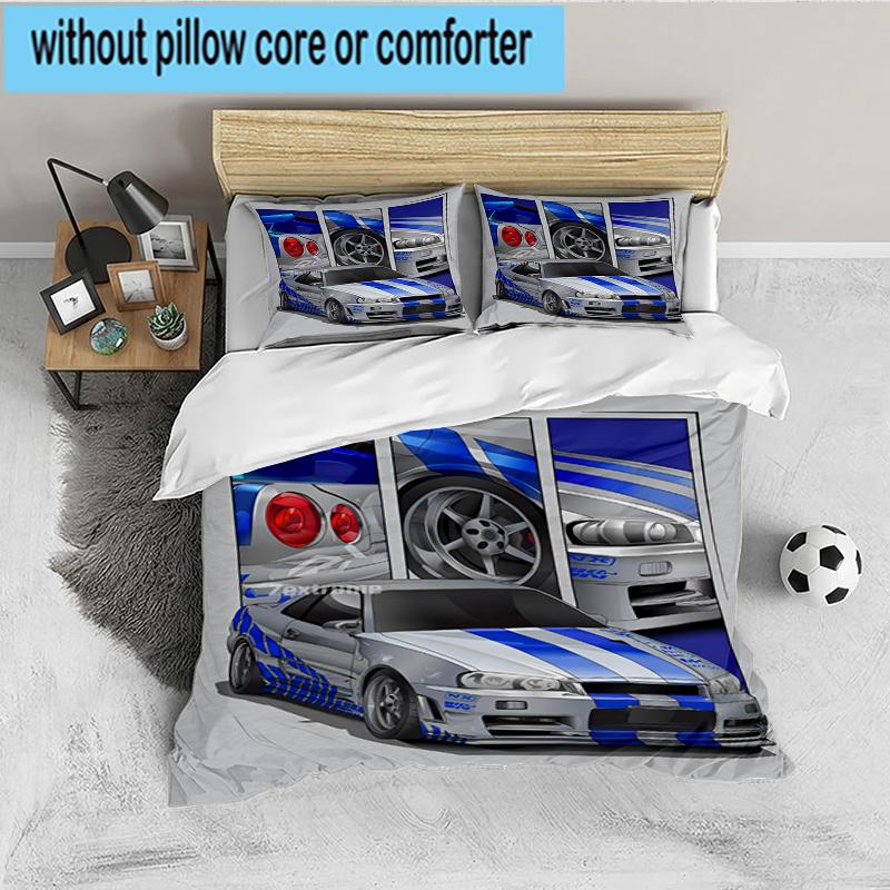 Set Biancheria da Letto 3 Pezzi Skyline Blue Racing Spirit Speed Style, per 1 Copripiumino e 2 Federe Perfetto come Regalo per Fan, Ideale per Camera da Letto, Dormitorio