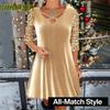 Women's Fashion Summer Spring Solid Color Print Long Sleeve V-Neck Casual Dresses