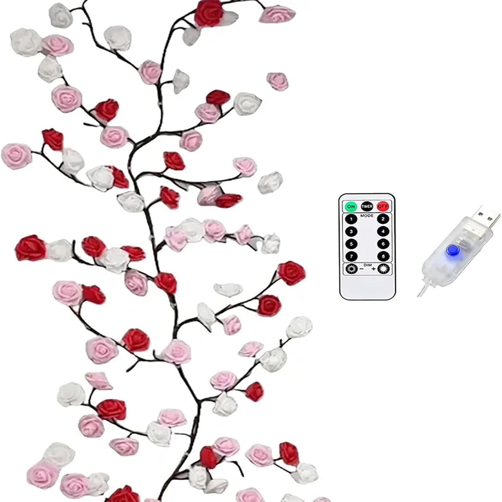 

Светодиодные ветки роз для стены, гирлянда из лозы с цветами роз и веток со 144 светодиодами и пультом дистанционного управления, 8 режимов освещения, рождественские украшения для дома One Size