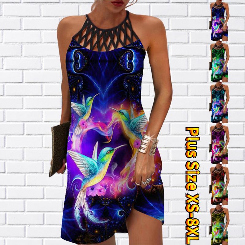 

Летнее модное сексуальное платье без рукавов, мягкое повседневное платье с 3D милым принтом птиц, платье на бретельках без рукавов, летнее платье на подтяжках