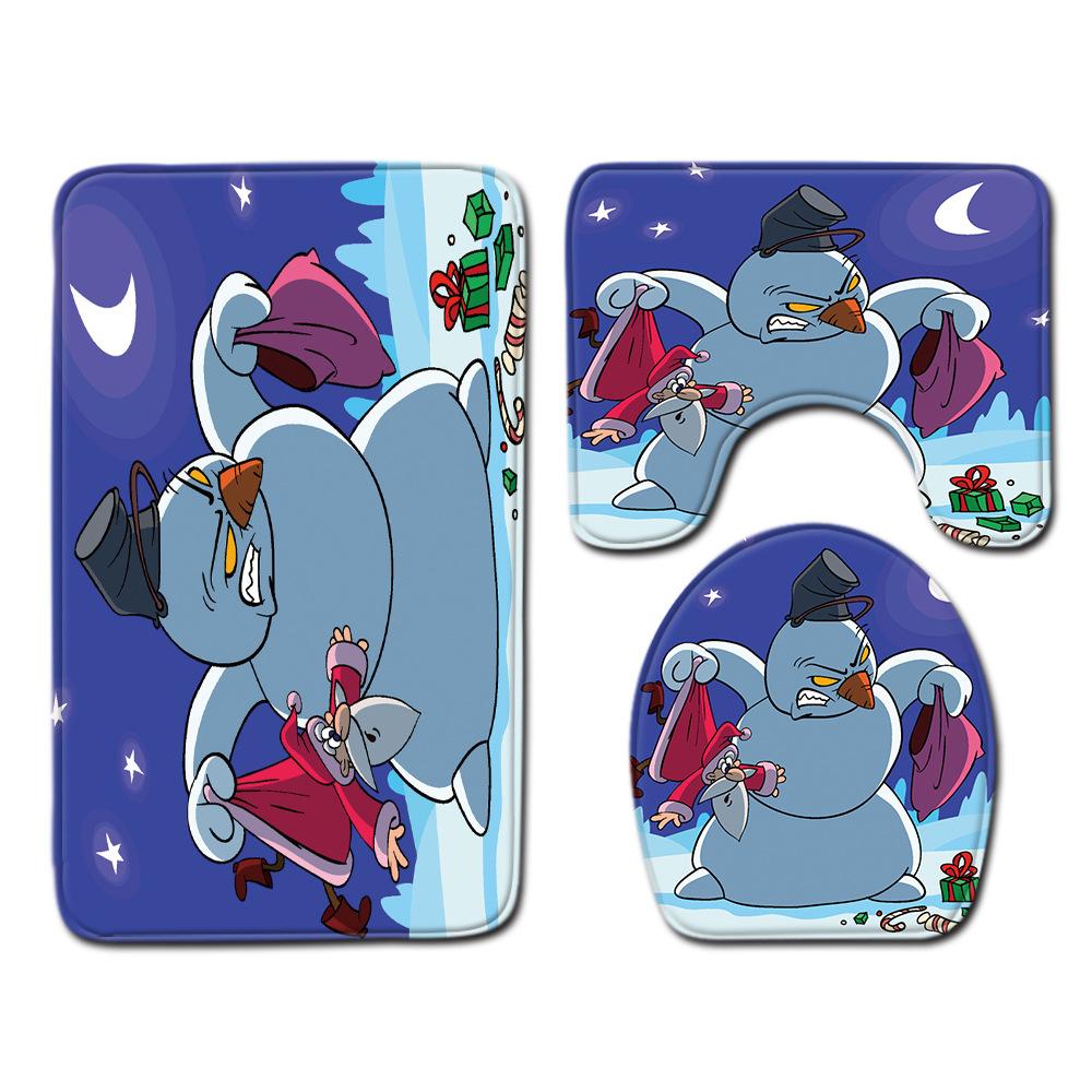 Christmas Shower Curtain Floor Mat Combination Four-Piece Set Bathroom Toilet Carpet Shower Room Mat Foot Mat