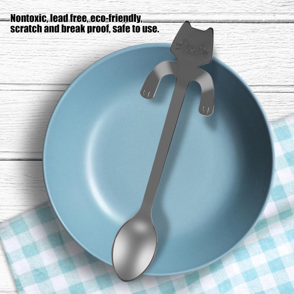 4Pcs Cat Shaped Mini Spoon Polished Table Spoon Cat Style Coffee Spoon Dessert Serving