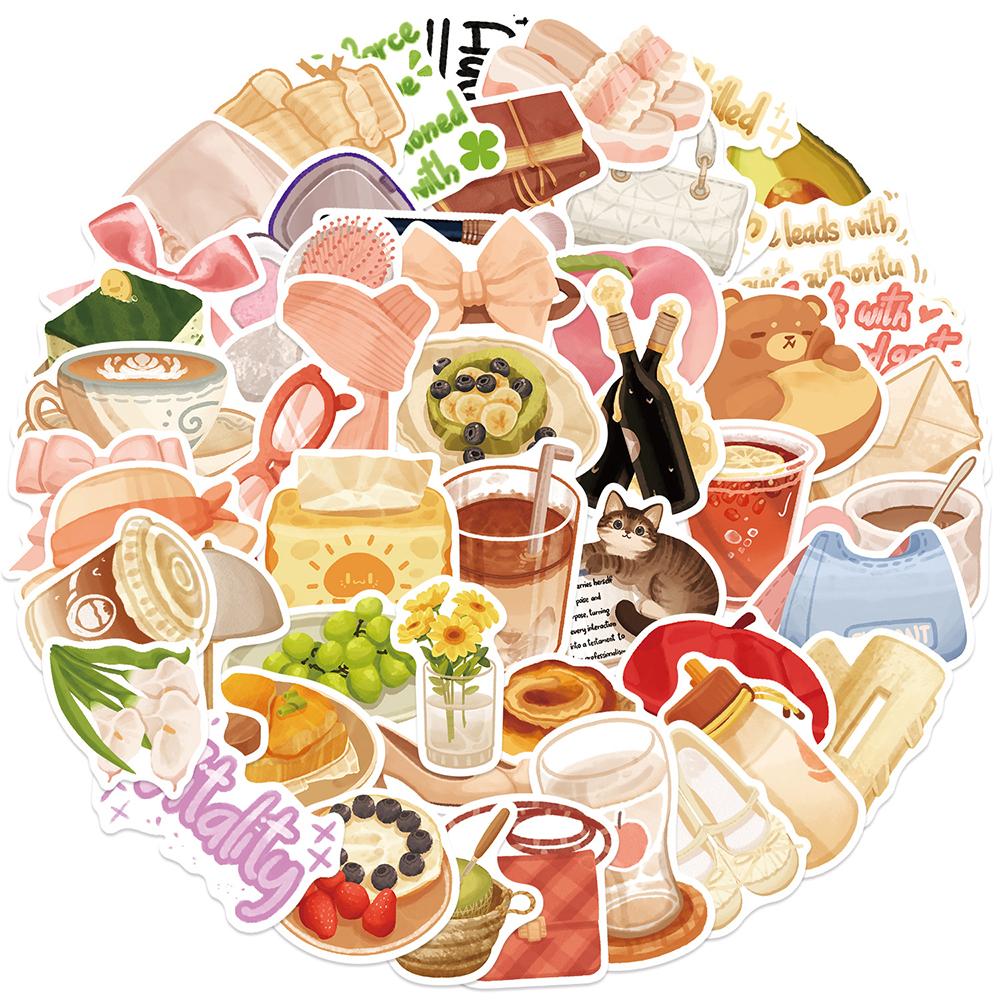 10/30/50pcs INS Style Cute Refined Life Cartoon Stickers Aesthetic Graffiti Skateboard Luggage Waterproof Kawaii Sticker Gifts