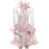 Abito Mini Dolce da Donna con Allacciatura Halter in Pizzo Sexy Senza Schiena Volant Impilati A-line Aderente Moda Femminile Abiti da Festa da Principessa