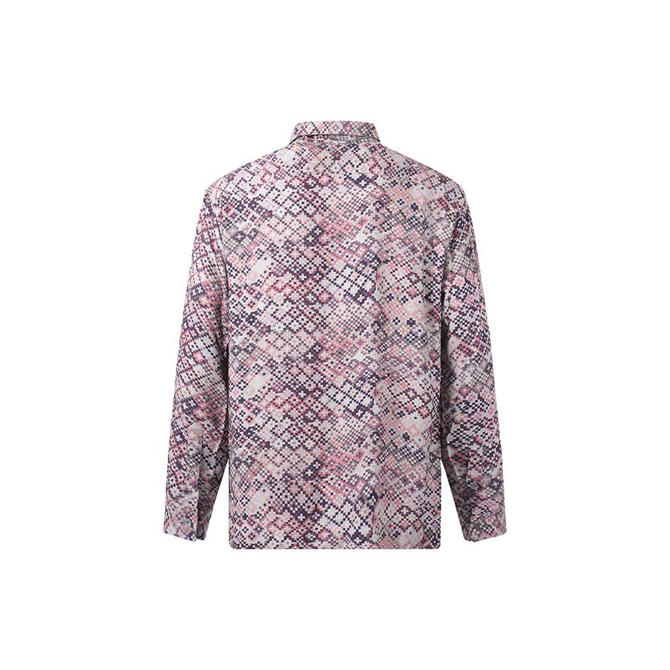 Emporio Armani FW22 Mosaic Pattern Printed Long Sleeve Shirt Men Shirts Gray Pink H31FA1-C114C-037